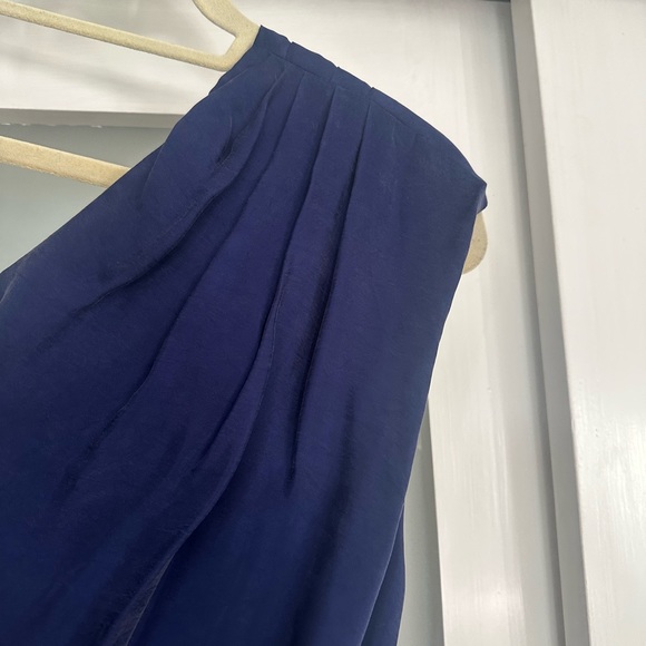ALLSAINTS Navy Blue Ruched One Shoulder Dress Sz.4 reminiscent of Norma Kamali - Picture 5 of 8